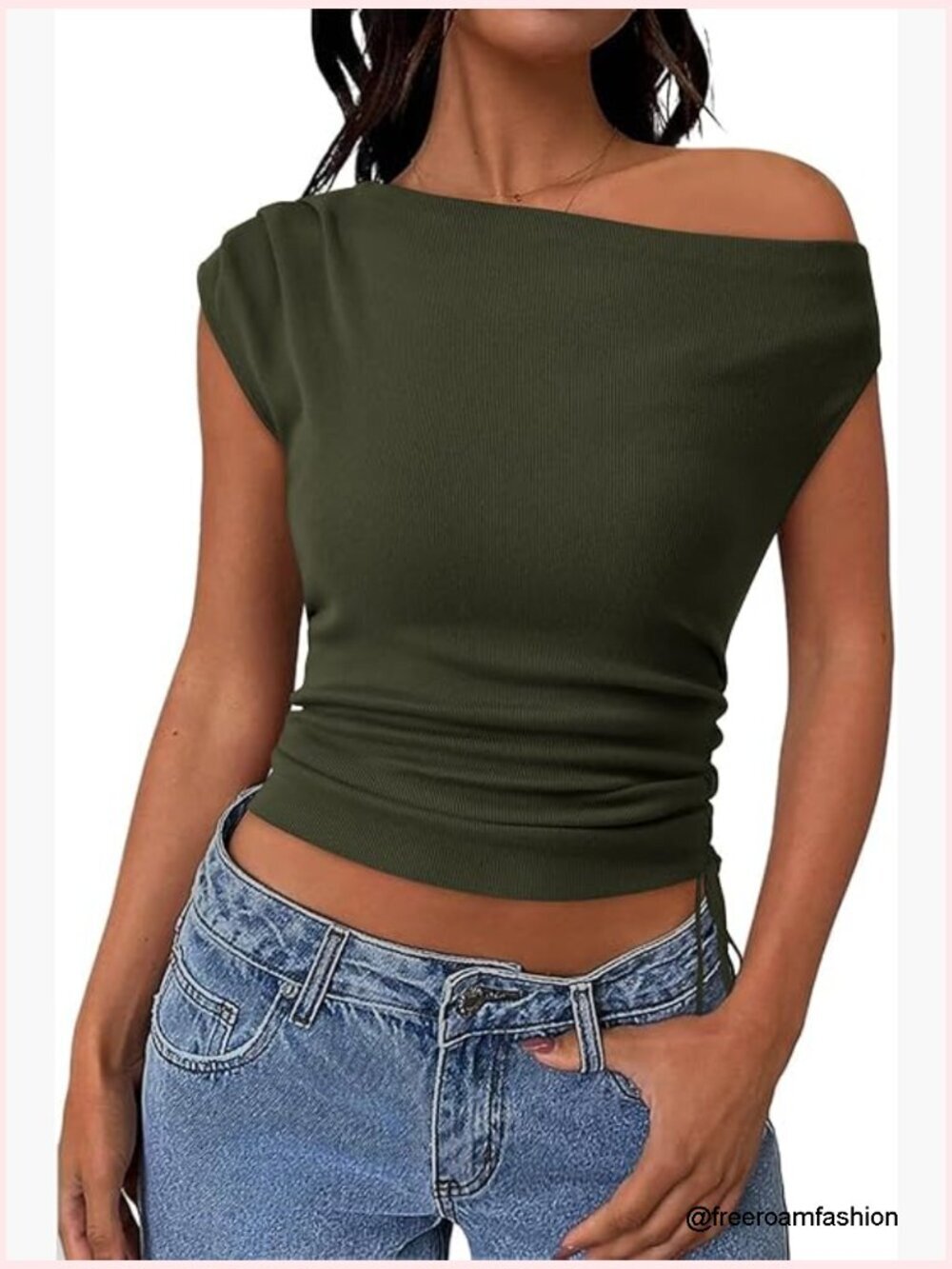 Off Shoulder Ruched Crop Tank Top Sleeveless One Shoulder Y2K Summer